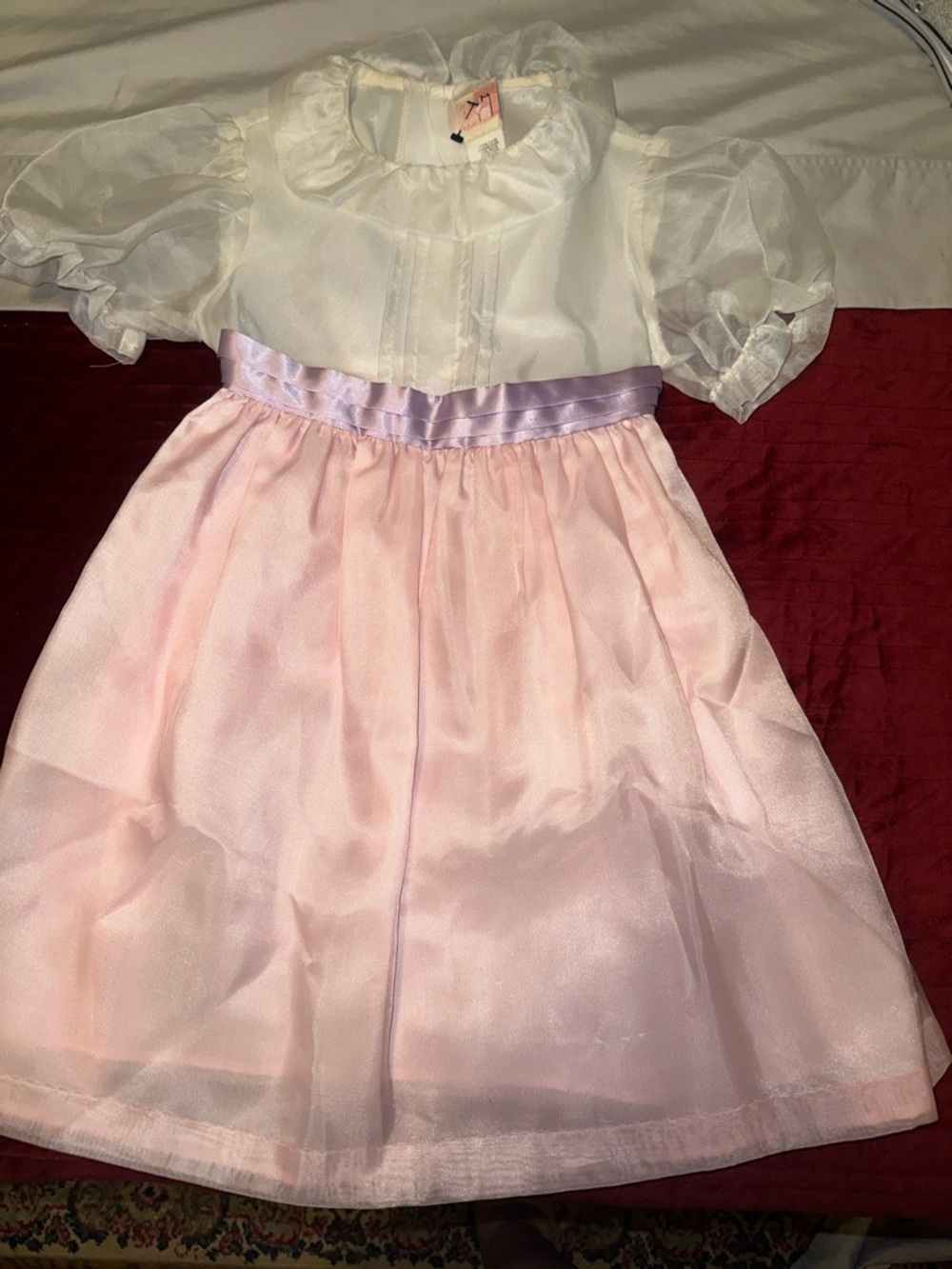 Ruth originals Girls White Organza Top with Pale Pink Satin Skirt Dress 6x vinta